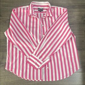 Pink and White Striped Button-Up Shirt